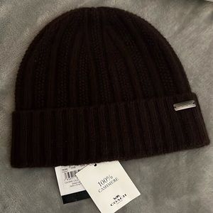 Coach brown cashmere cable beanie